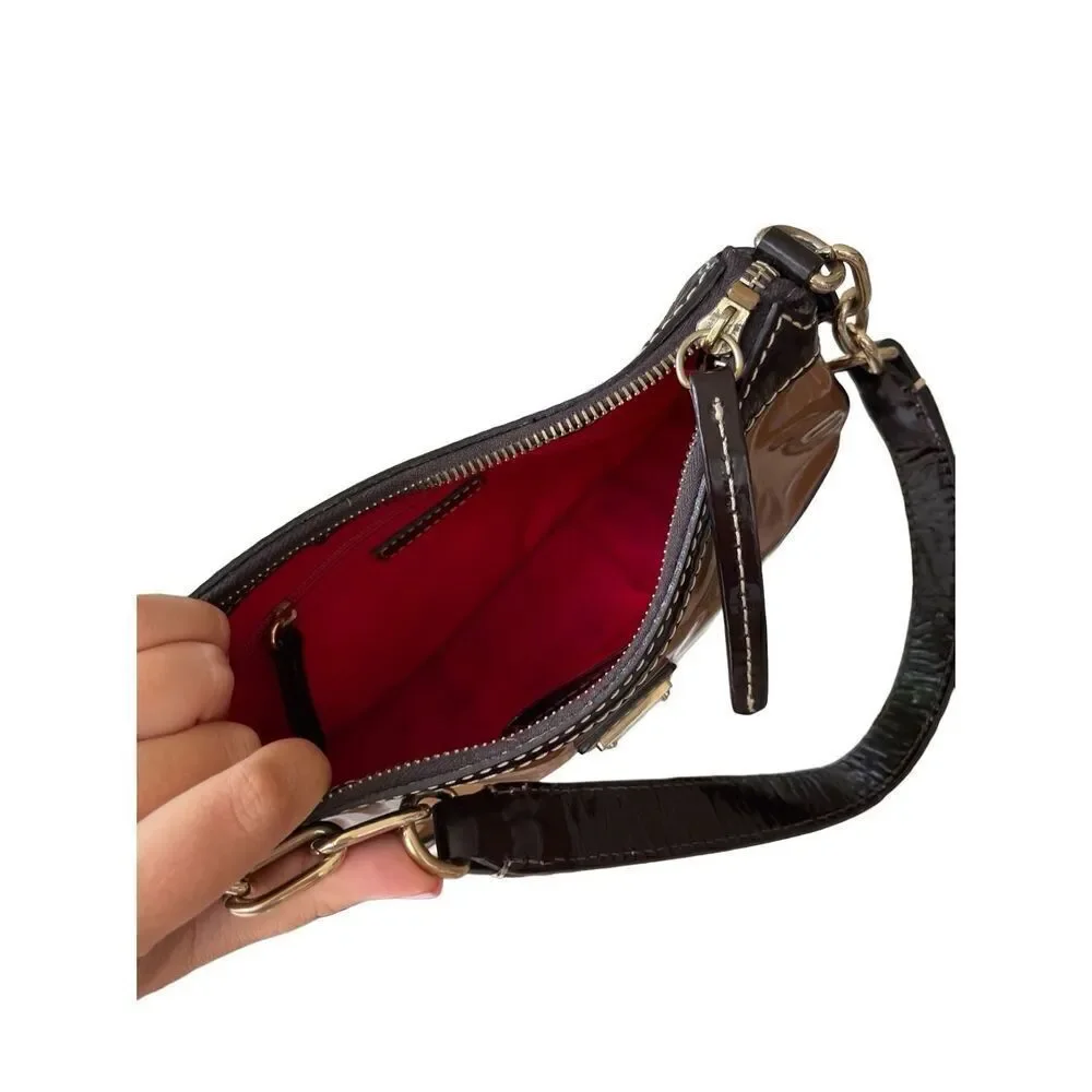 Dooney & Bourke Brown and Black Patent Leather Mini Hobo Bag